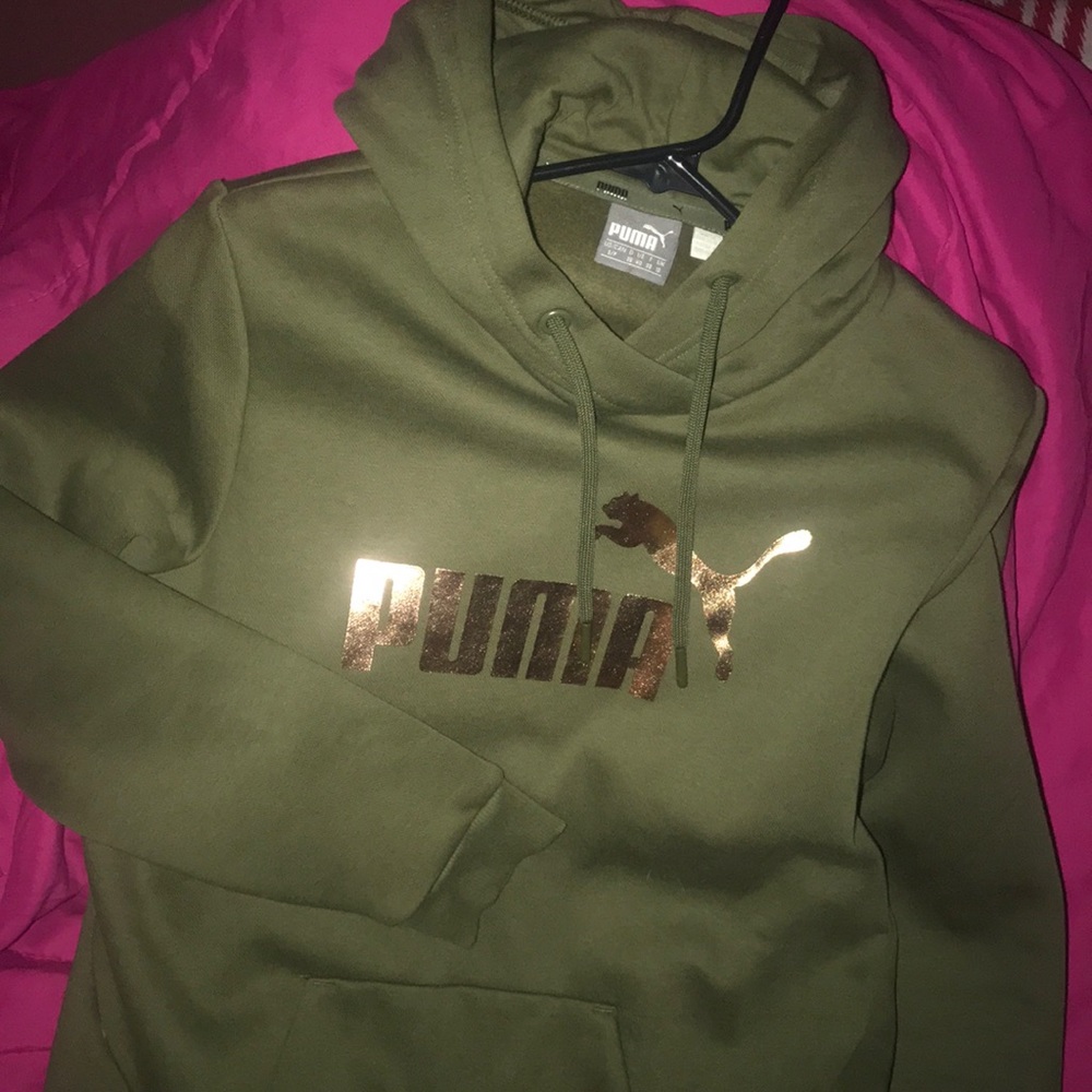 Olive green puma pullover hoodie